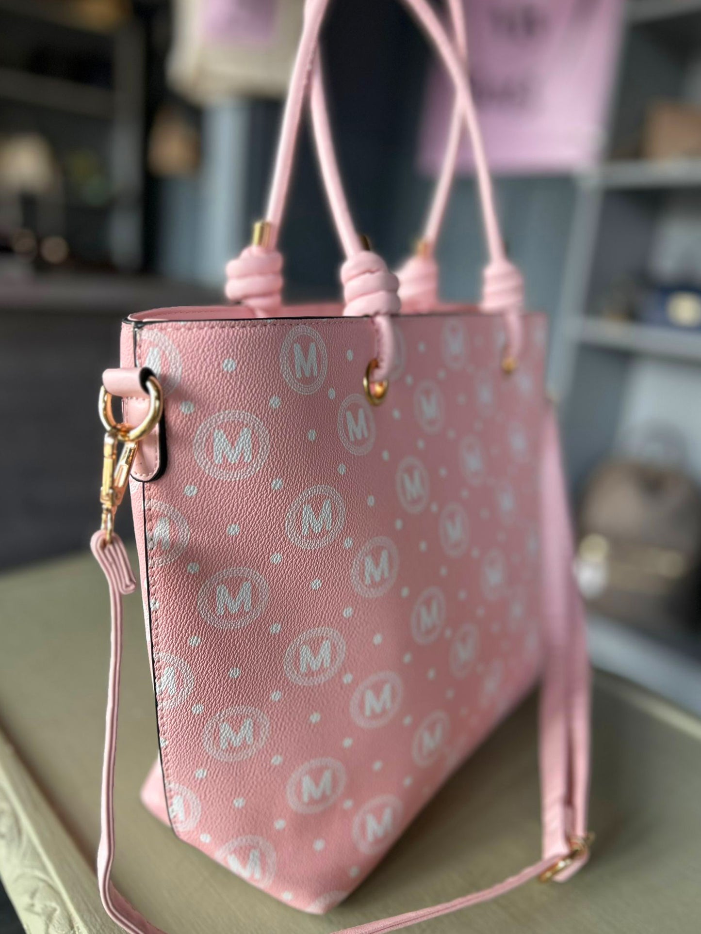 Macy - Faux Leather Large Knot Handle Shopper / Tote Bag