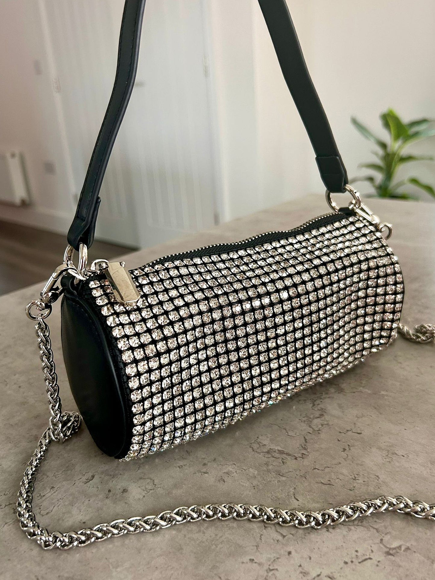 Mimi - Sparkle Faux Leather Diamanté Barrel Shoulder Bag