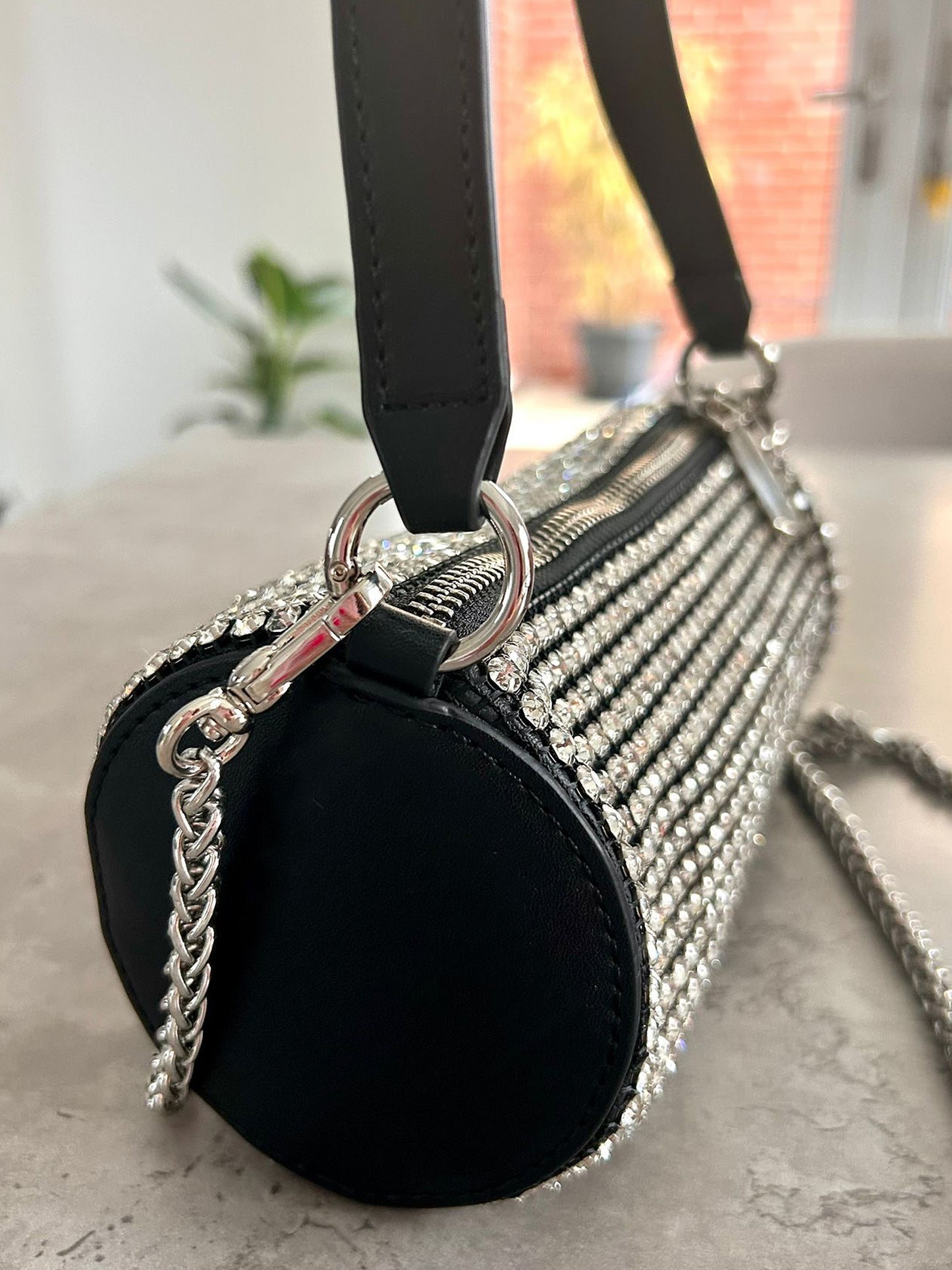 Mimi - Sparkle Faux Leather Diamanté Barrel Shoulder Bag
