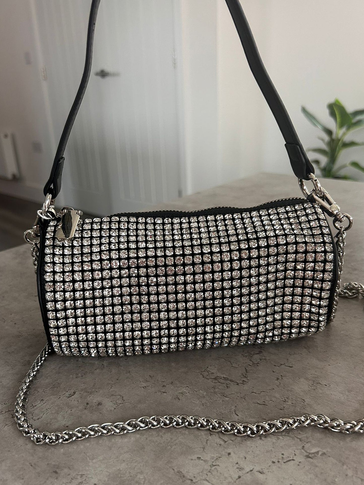 Mimi - Sparkle Faux Leather Diamanté Barrel Shoulder Bag