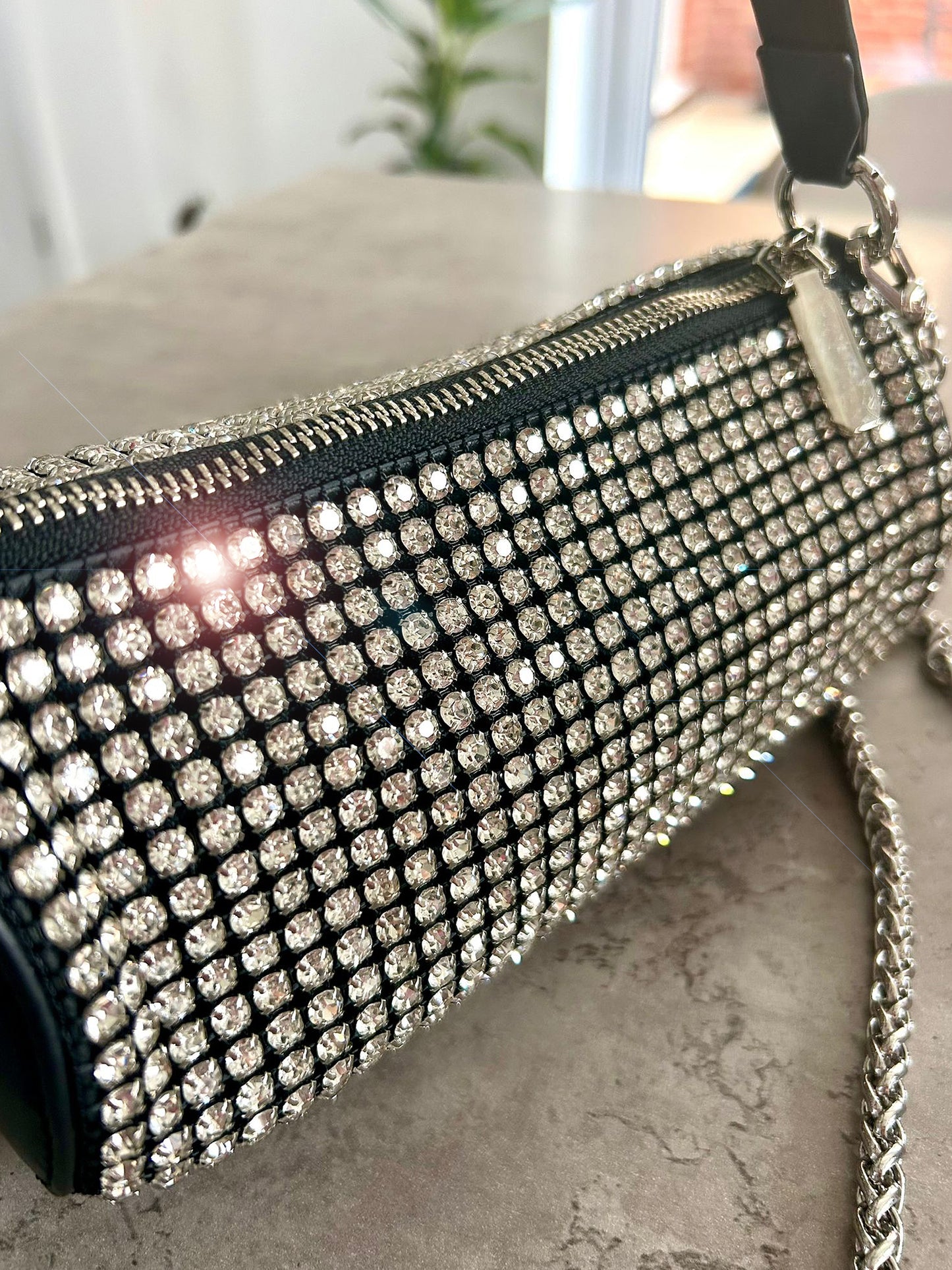 Mimi - Sparkle Faux Leather Diamanté Barrel Shoulder Bag