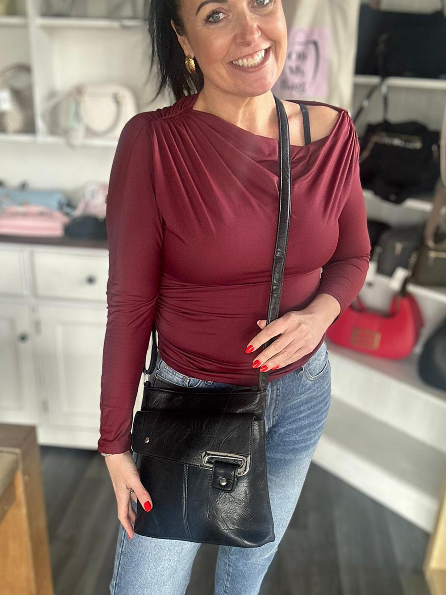 Sarah - Slim Faux Leather Messenger Bag