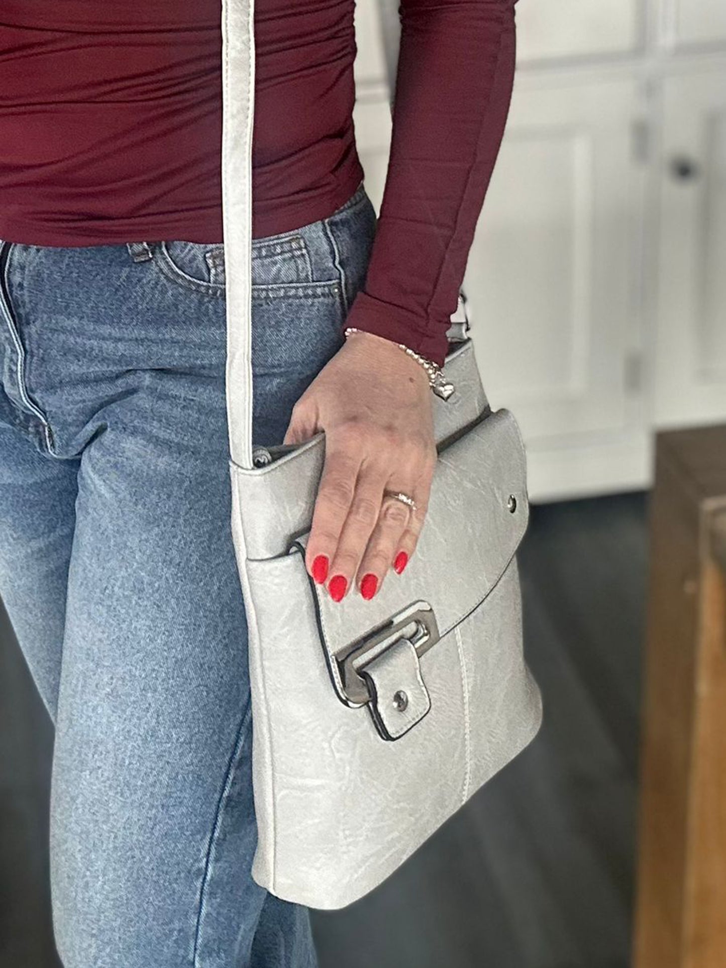 Sarah - Slim Faux Leather Messenger Bag