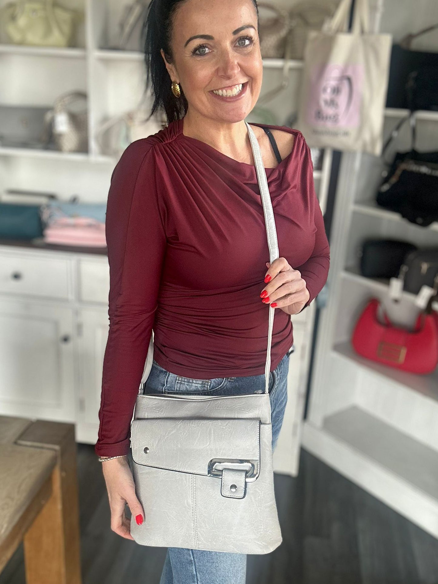 Sarah - Slim Faux Leather Messenger Bag