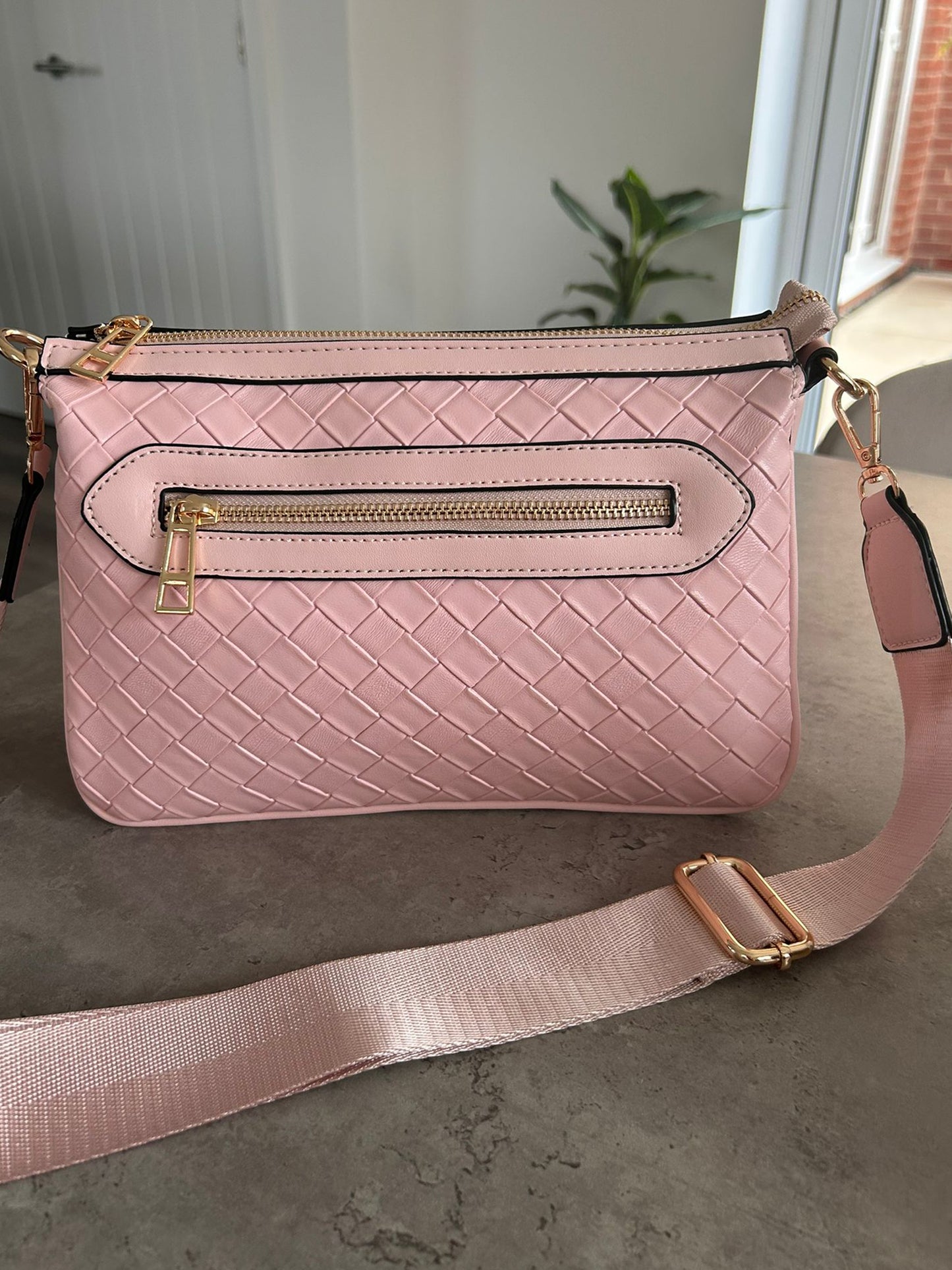 Sharni - Faux Leather Woven Crossbody Bag