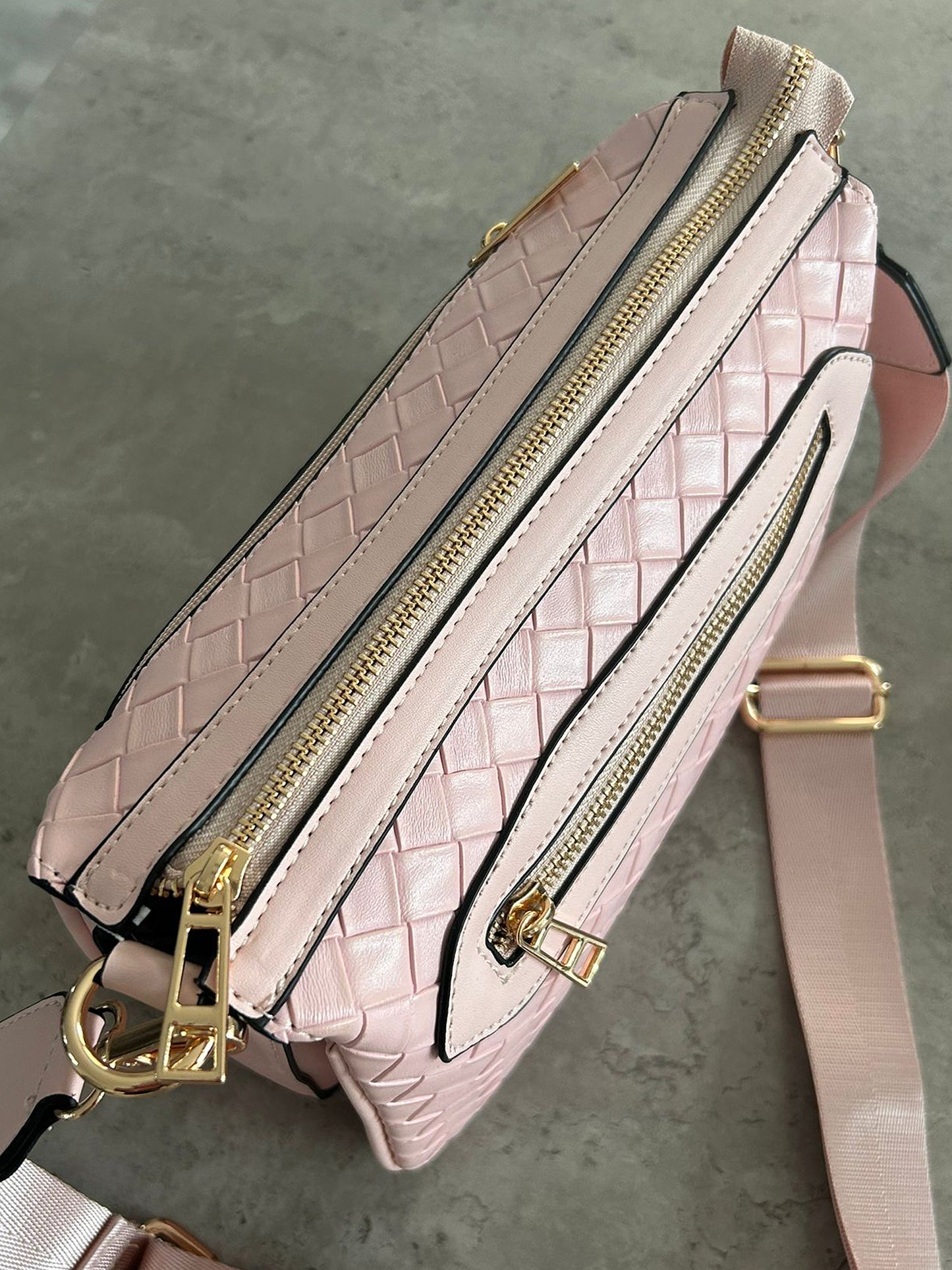 Sharni - Faux Leather Woven Crossbody Bag