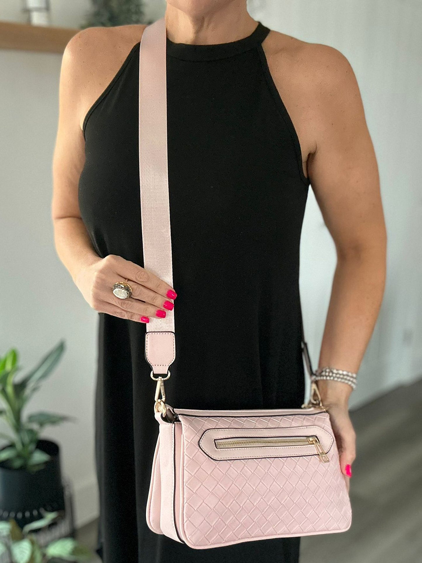 Sharni - Faux Leather Woven Crossbody Bag