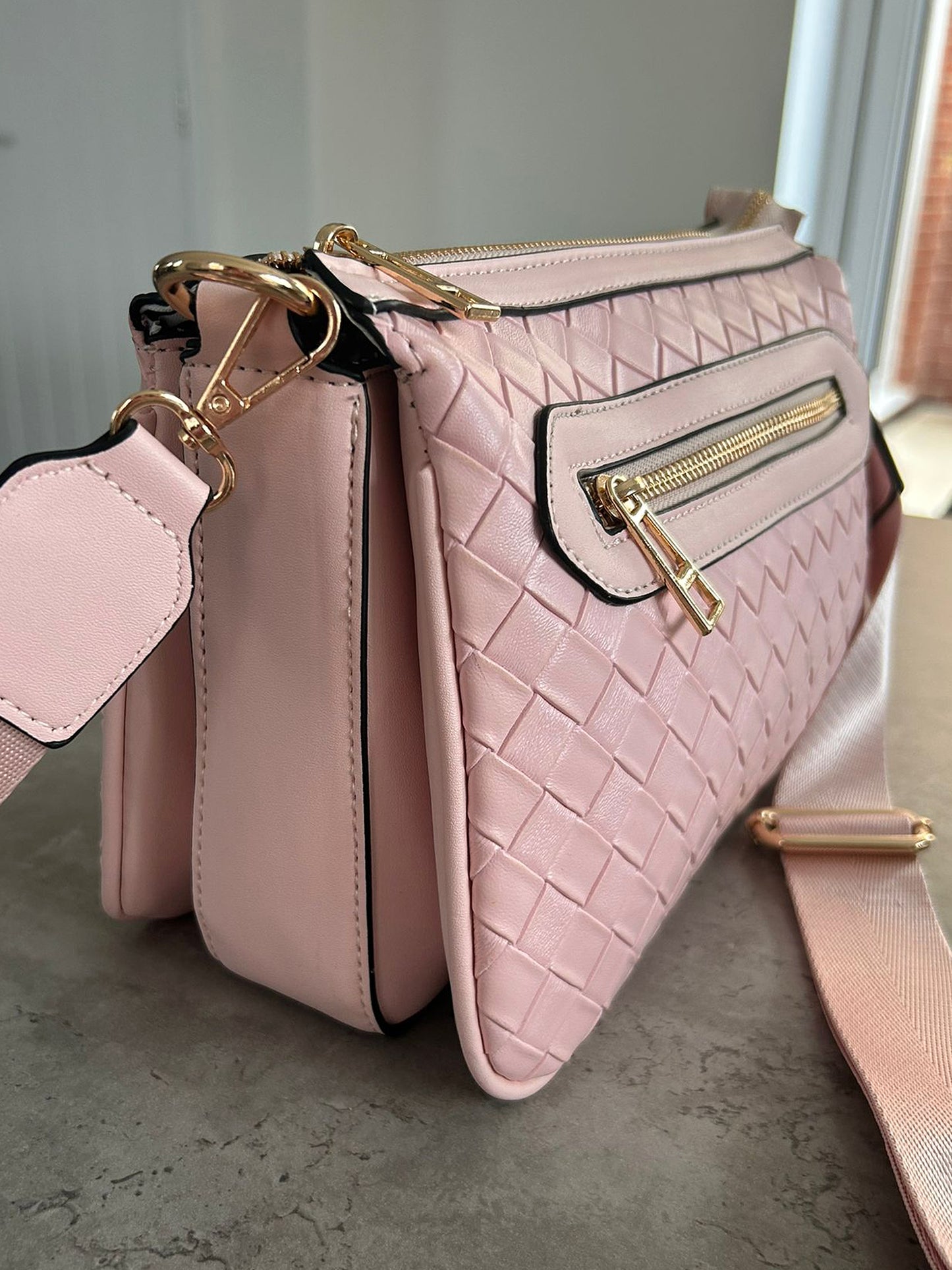 Sharni - Faux Leather Woven Crossbody Bag