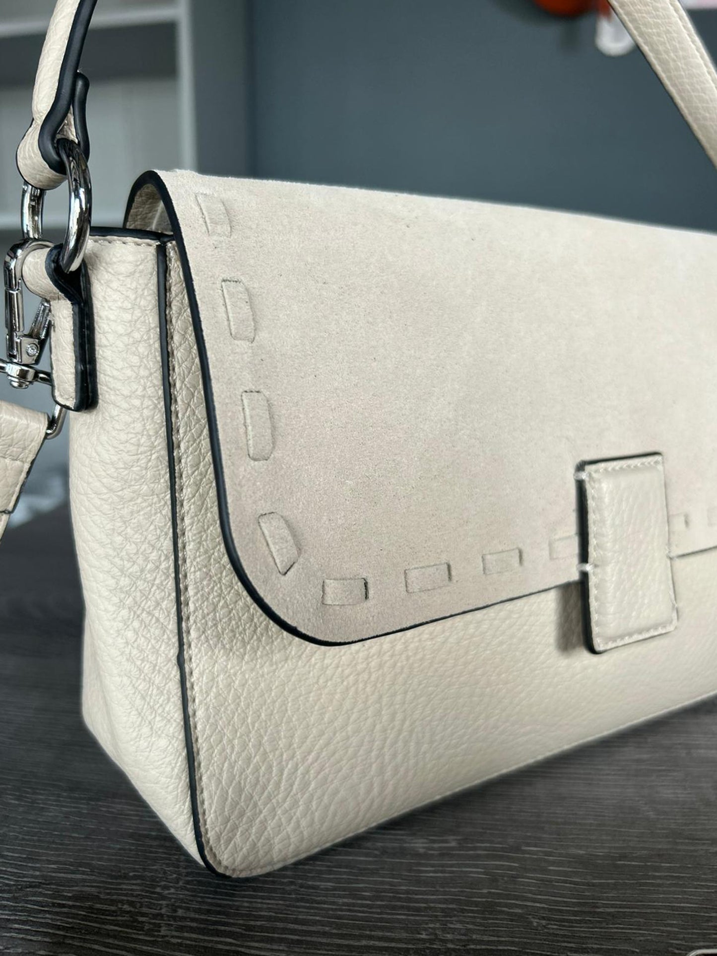 Thea - Faux Leather Shoulder Bag With Faux Suede