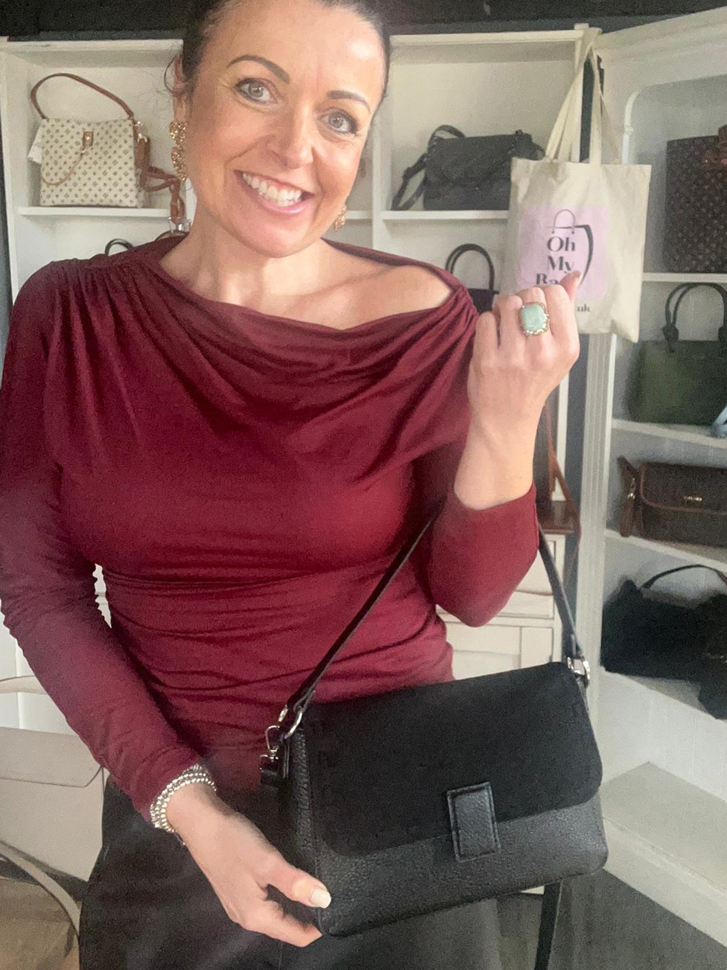 Thea - Faux Leather Shoulder Bag With Faux Suede