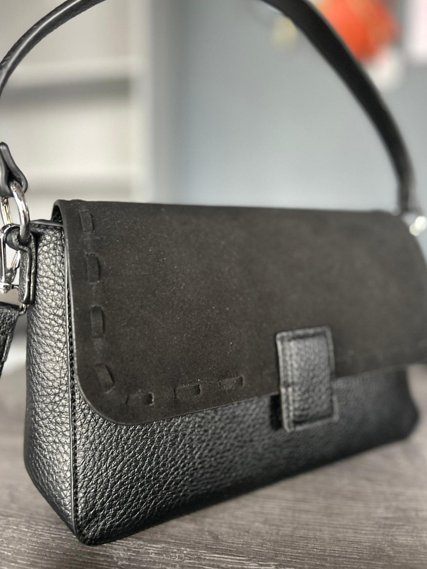 Thea - Faux Leather Shoulder Bag With Faux Suede