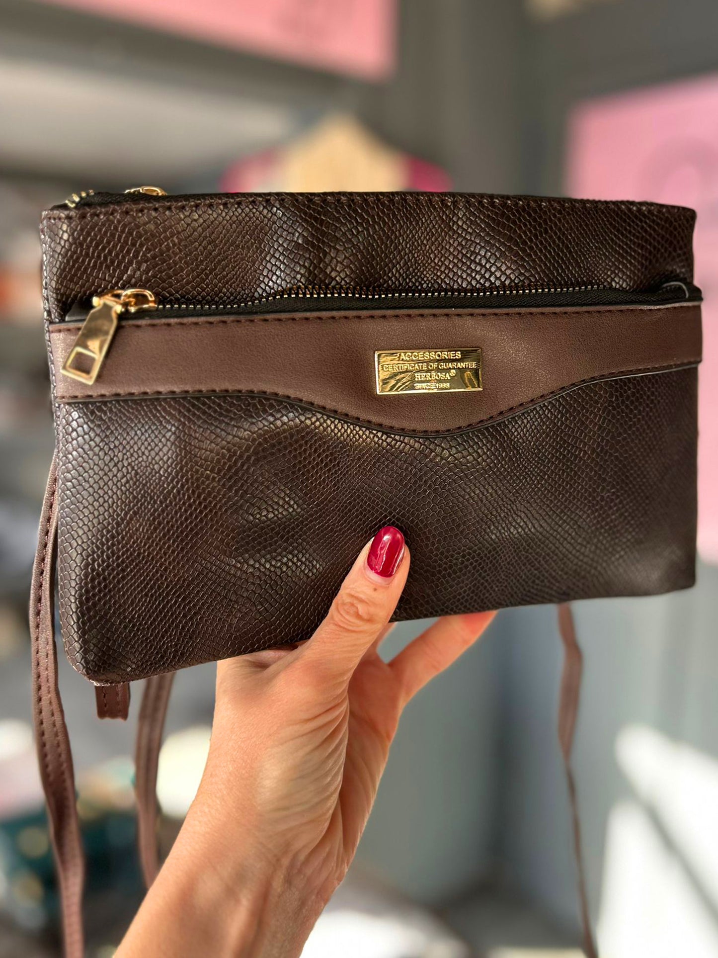 Zana - Faux Leather Small Snakeskin Effect Clutch / Crossbody Bag