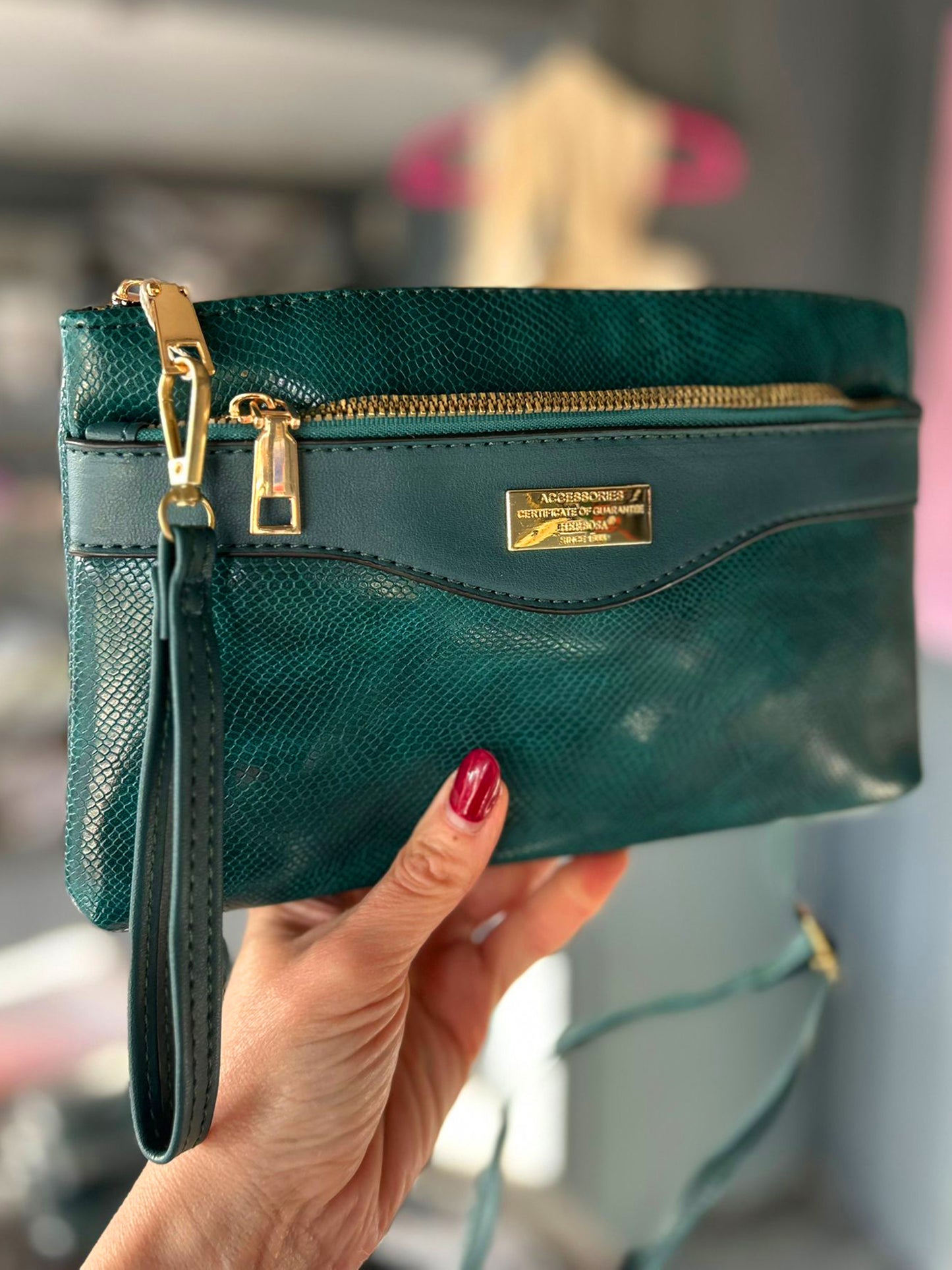 Zana - Faux Leather Small Snakeskin Effect Clutch / Crossbody Bag