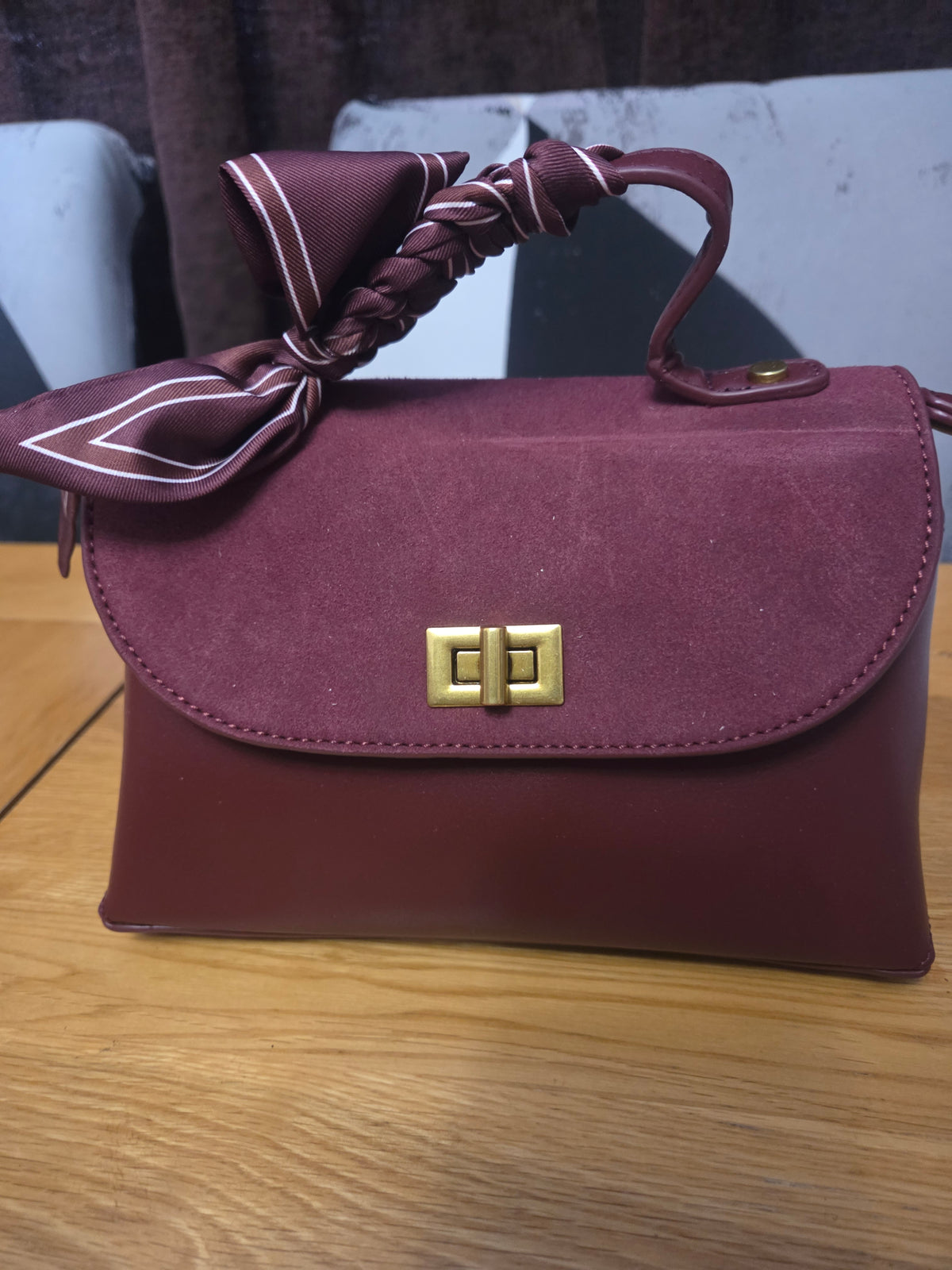 Belle - Faux Leather and Suede Scarf Handle Small Crossbody Bag